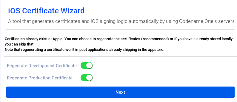 certificate wizard regenerate certificates