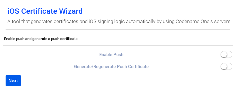 certificate wizard generate push certs