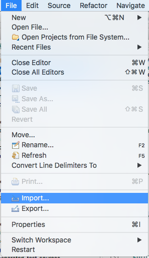 eclipse file import menu