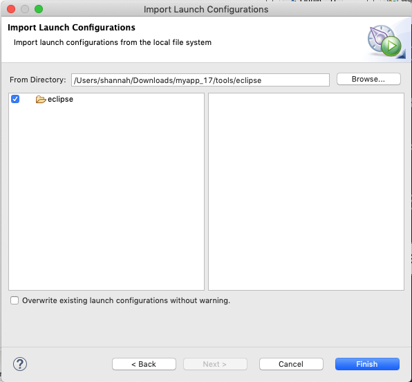 eclipse import launch configurations finish